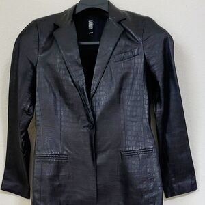 Laundry by Shelli Segal Black Textured Leather Women's Blazer